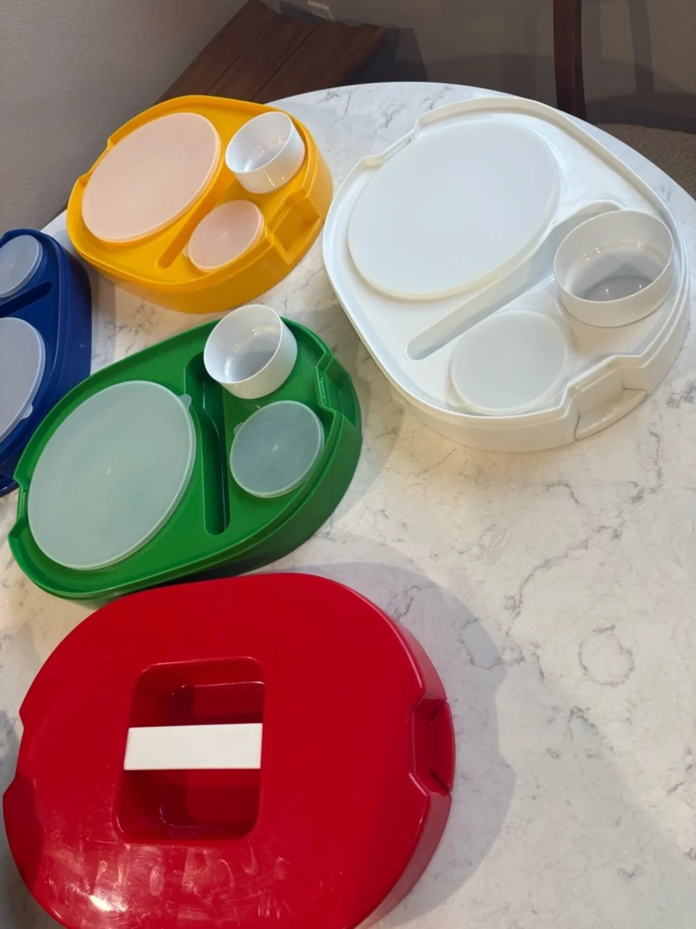 Vintage Colorful Retro Plastic Tray Set - Blue, Yellow, White, Green, Red